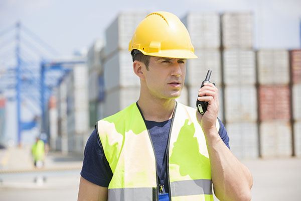 Man using two-way radio