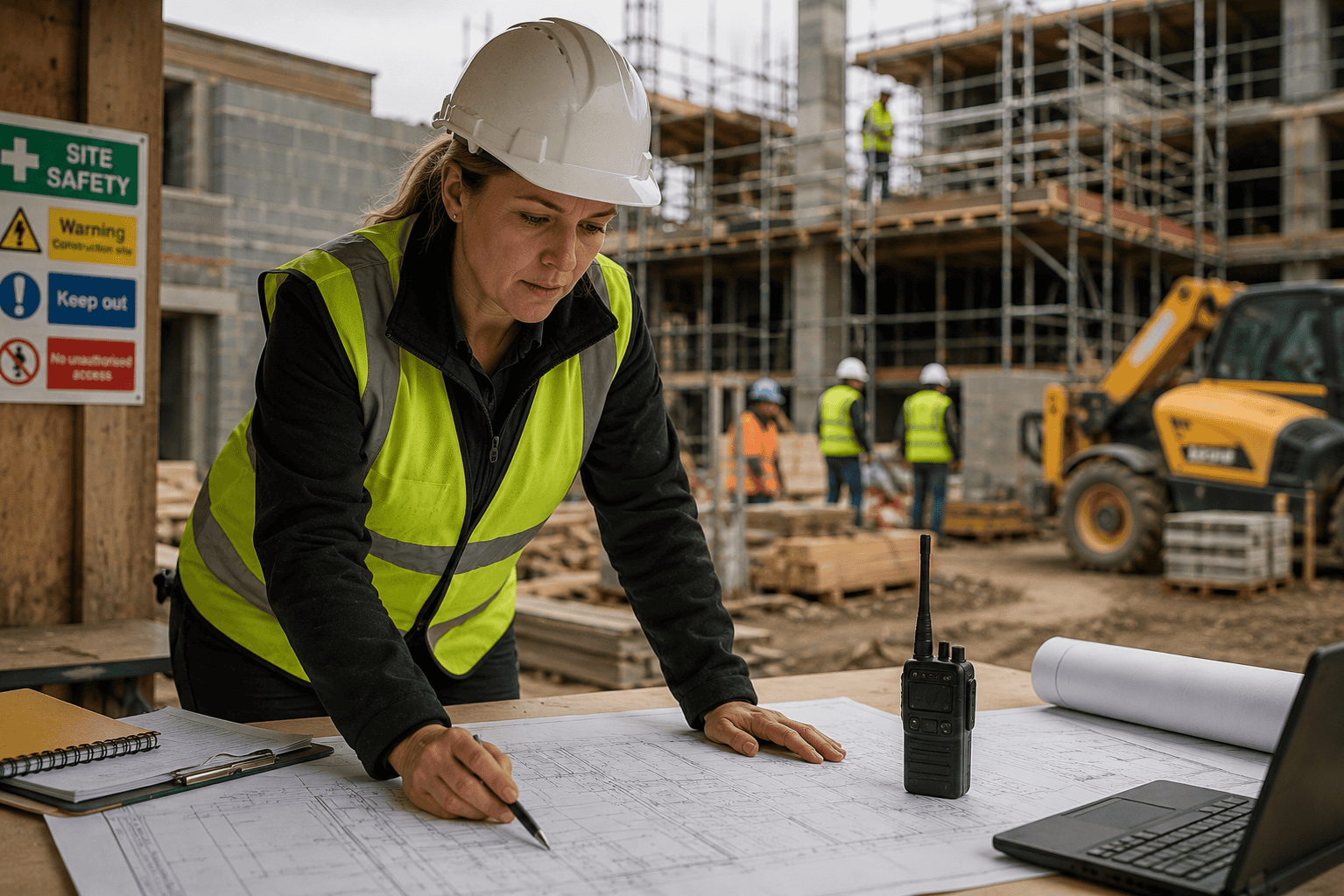 Construction manager at busy site Fire safety operations in control room