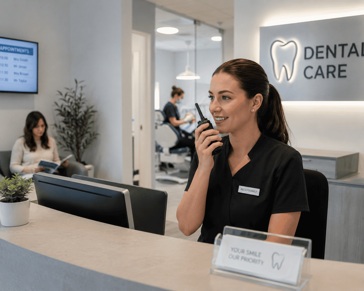 Dental clinic reception with attentive service Dental clinic reception