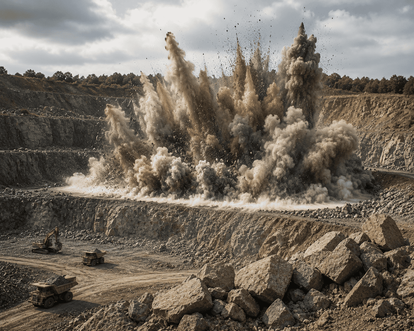 Dramatic blast at a quarry site Dramatic blast at a quarry site