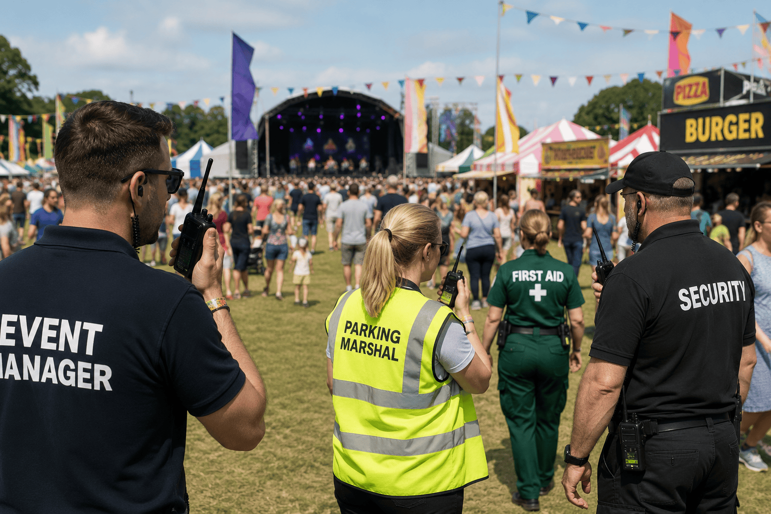 Festival staff coordinating a busy event Festival staff coordinating a busy event