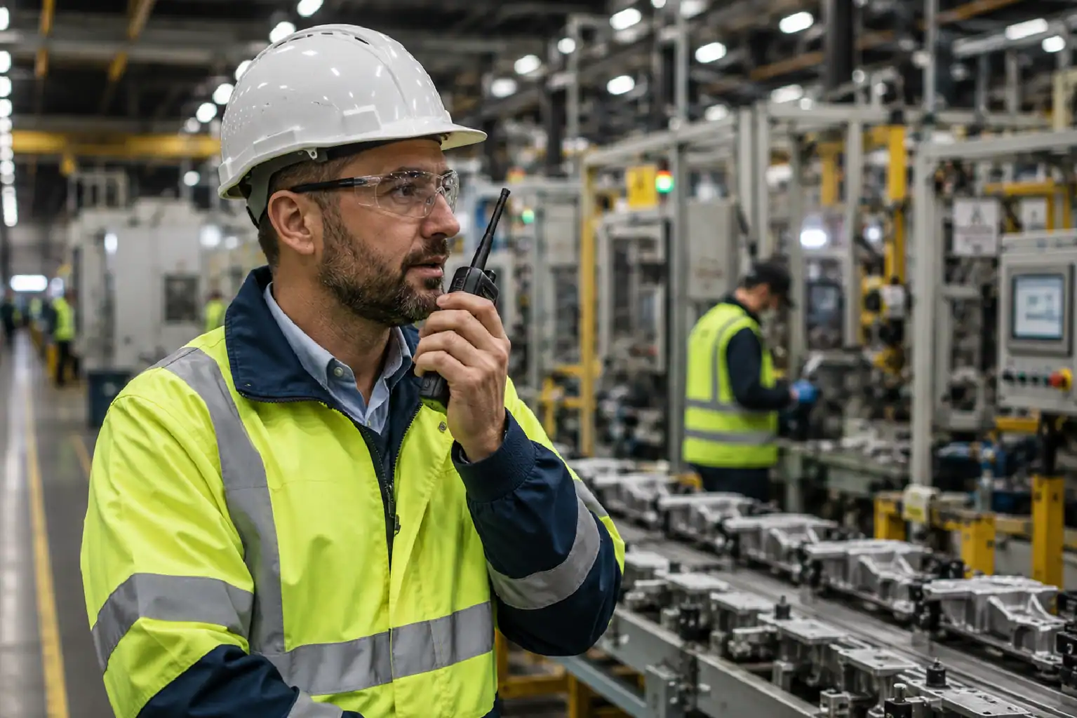 Focused supervisor on industrial production floor2 Focused supervisor on industrial production floor