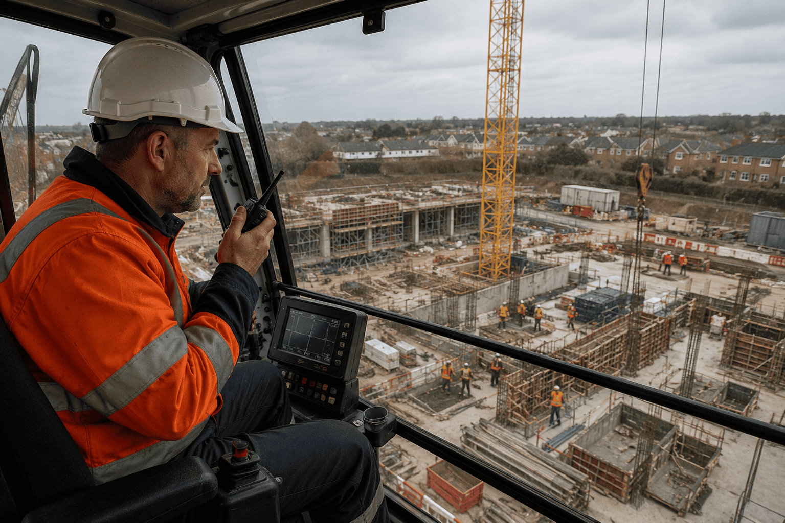 Inside the crane on site Inside the crane on site