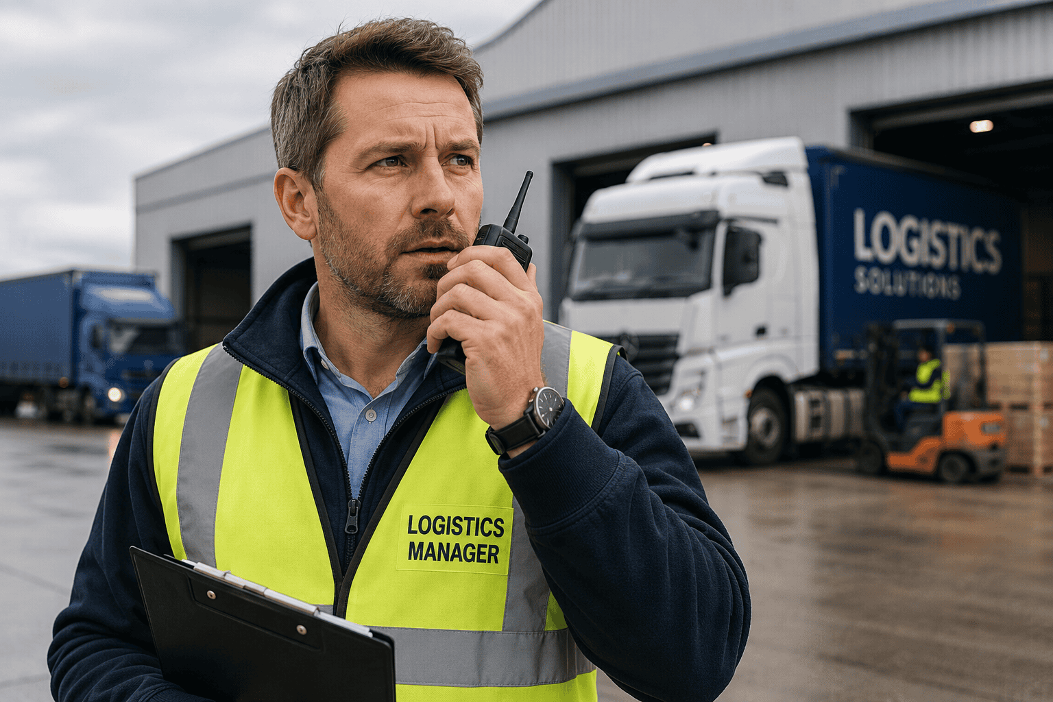 Logistics manager at work in yard Logistics manager at work in yard