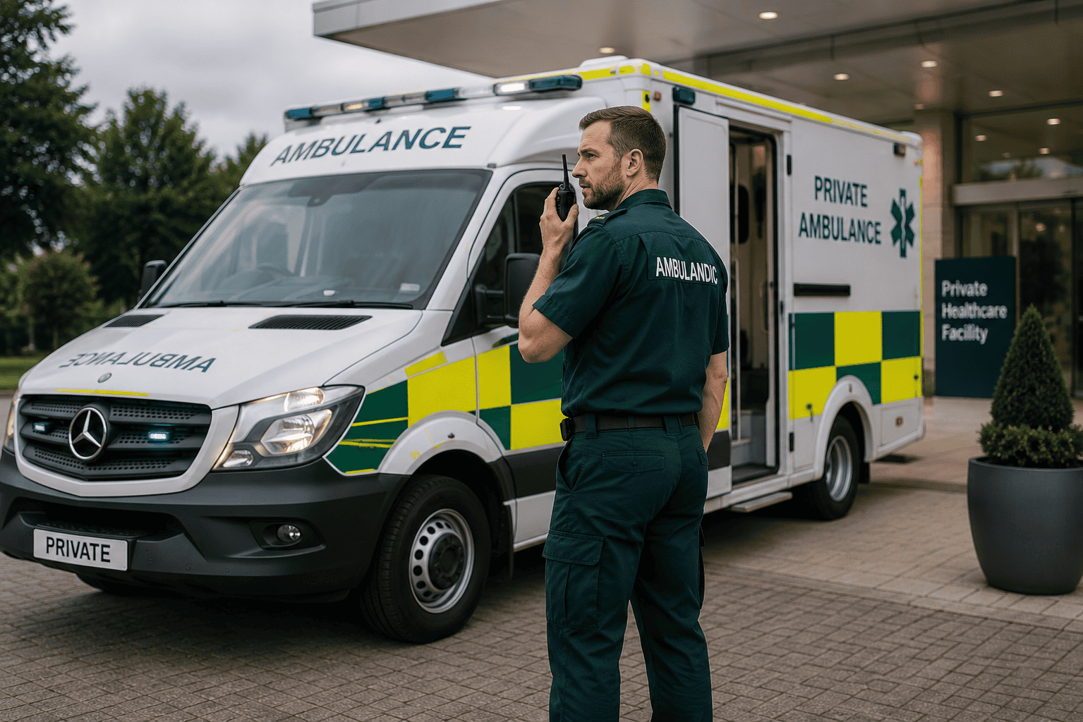 Private ambulance at healthcare facility Fire safety operations in control room