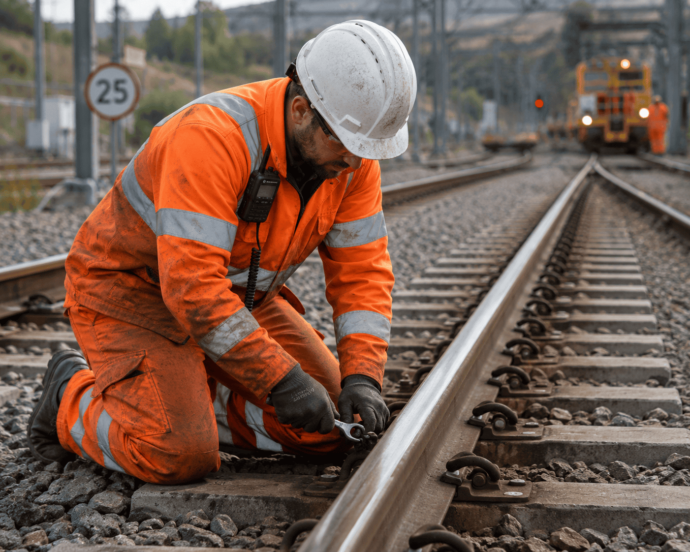Rail working working on the tracks Rail working working on the tracks