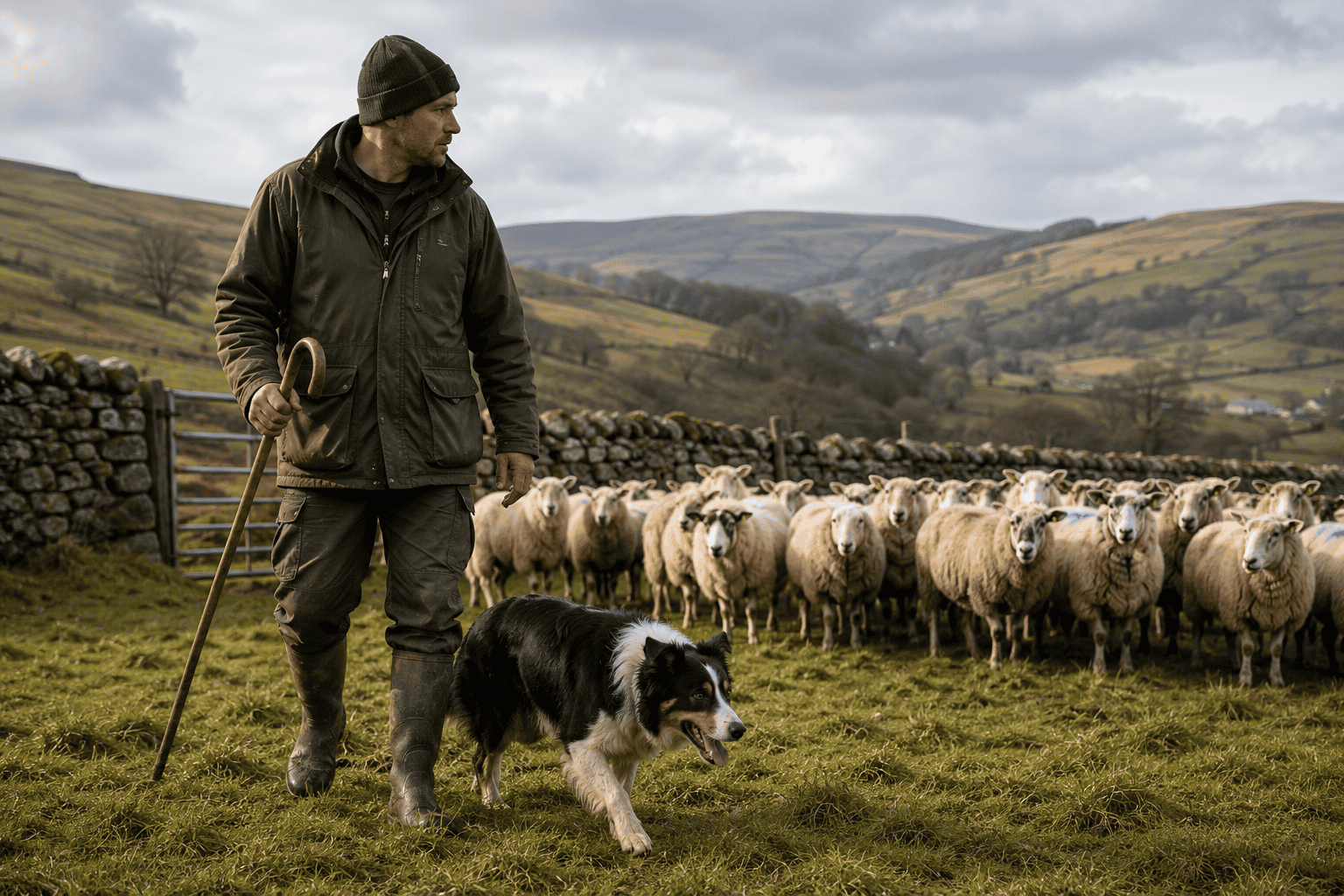 Shepherd with dog in rural landscape Shepherd with dog in rural landscape