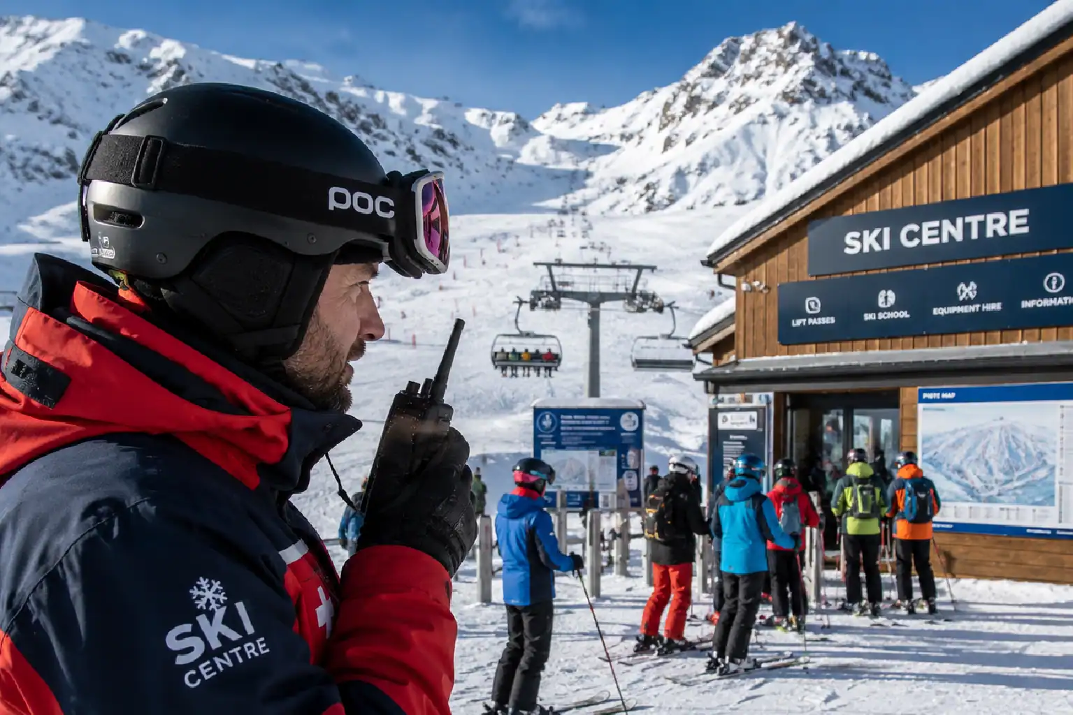 Ski resort bustle on a snowy mountain Ski resort bustle on a snowy mountain