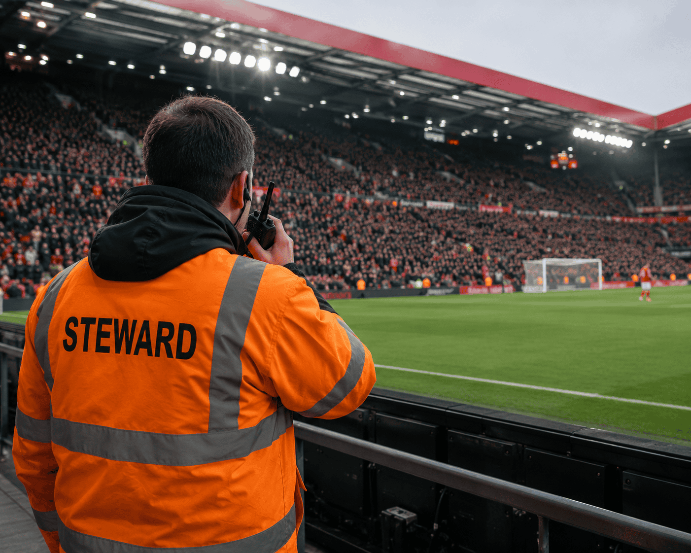 Steward at football match sidelines Steward at football match sidelines
