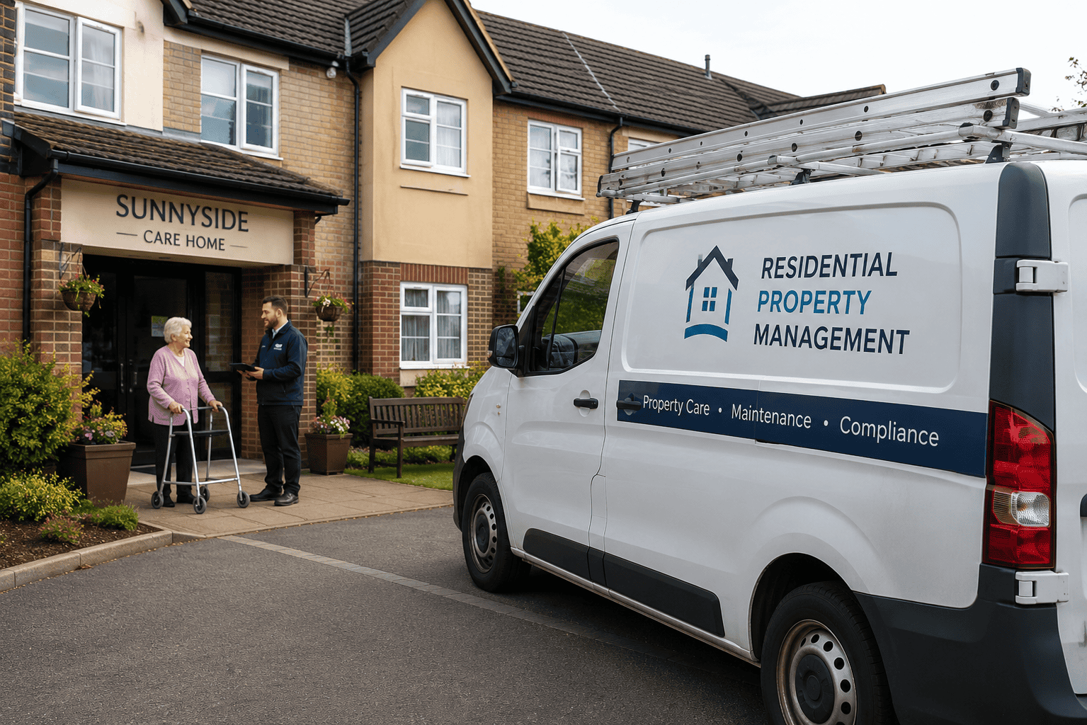 Sunnyside care home and property van Forklift operator in industrial warehouse