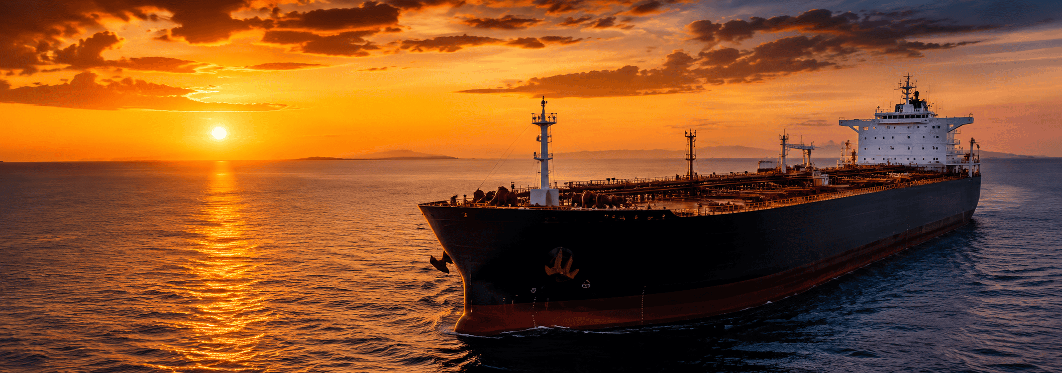 Sunset over a tanker at sea