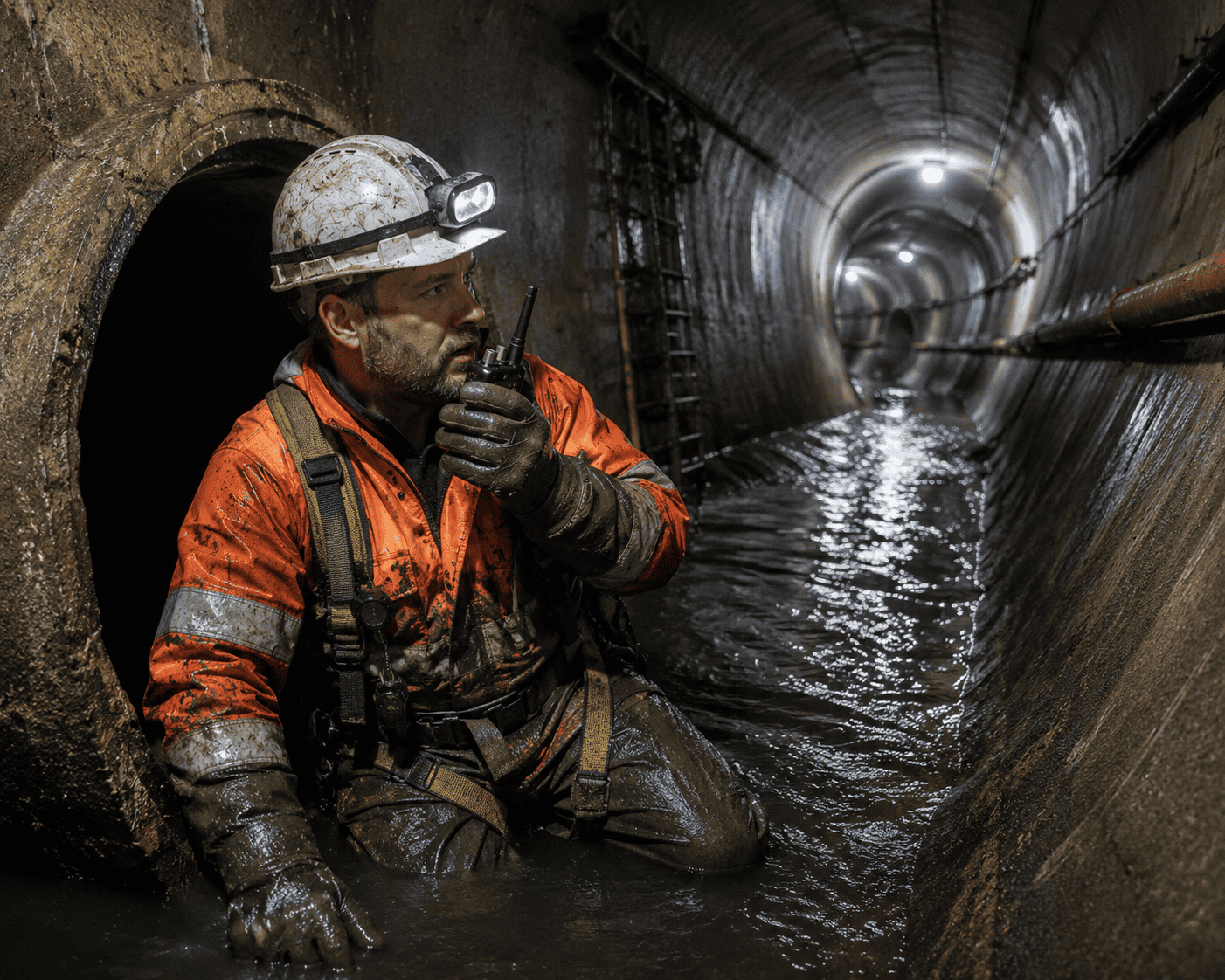 Underground tunnel inspection in progress Underground tunnel inspection in progress