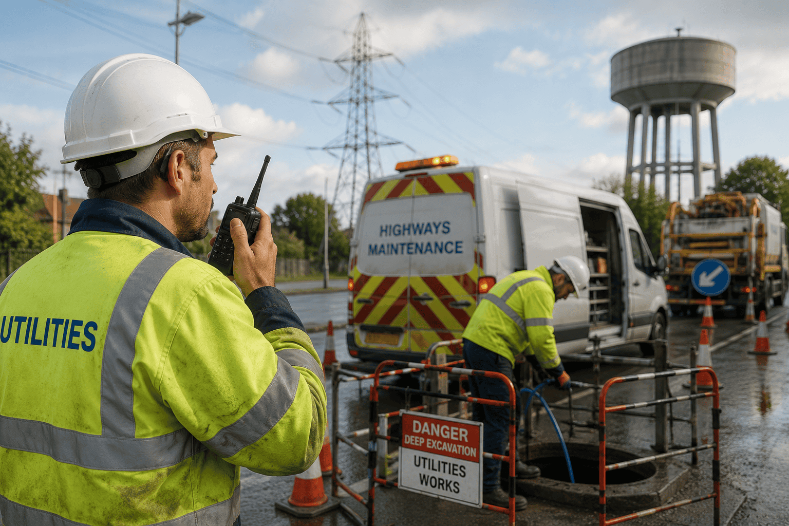 Utility crew at street worksite