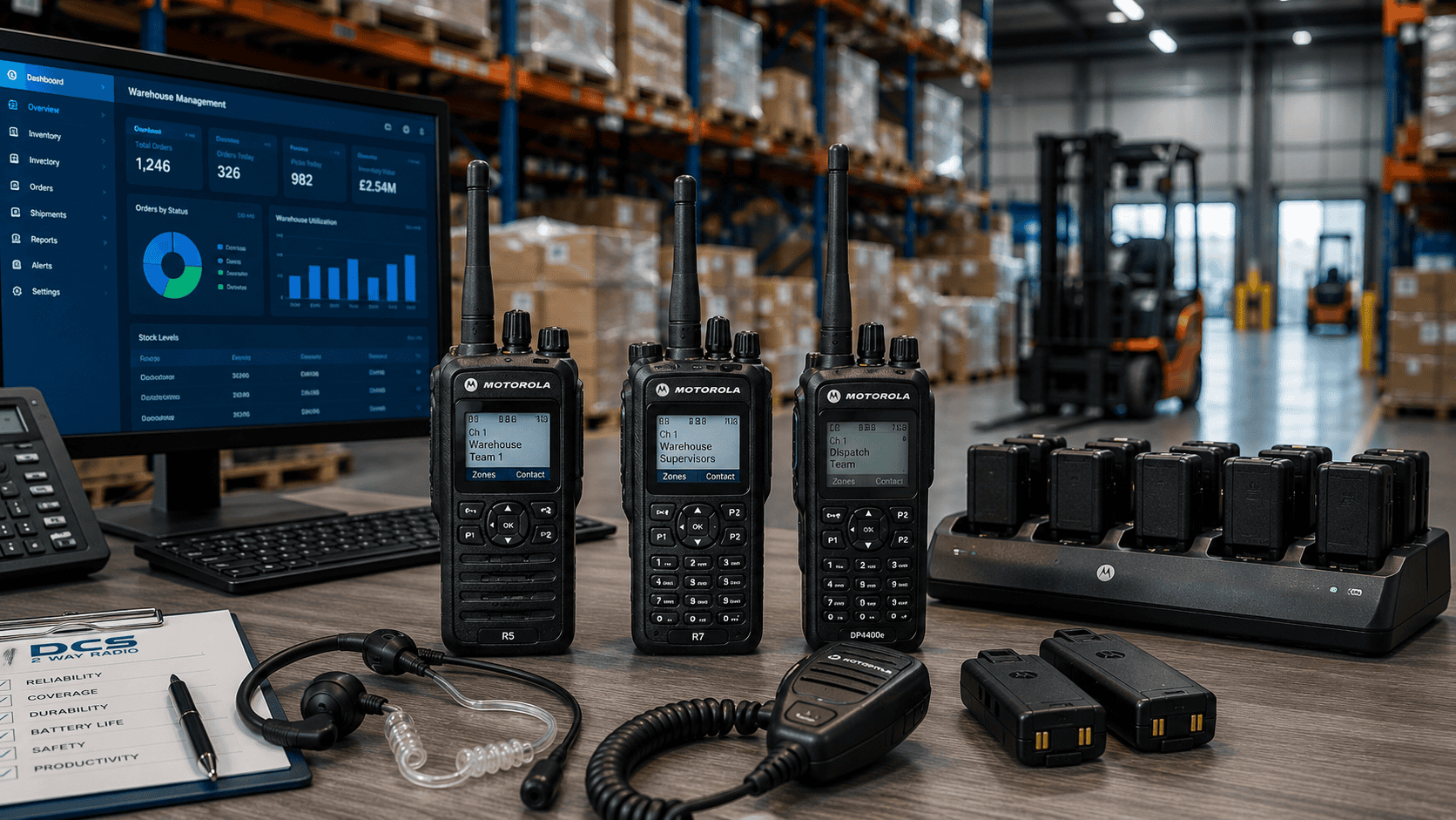Warehouse office with communication equipment Warehouse office with communication equipment