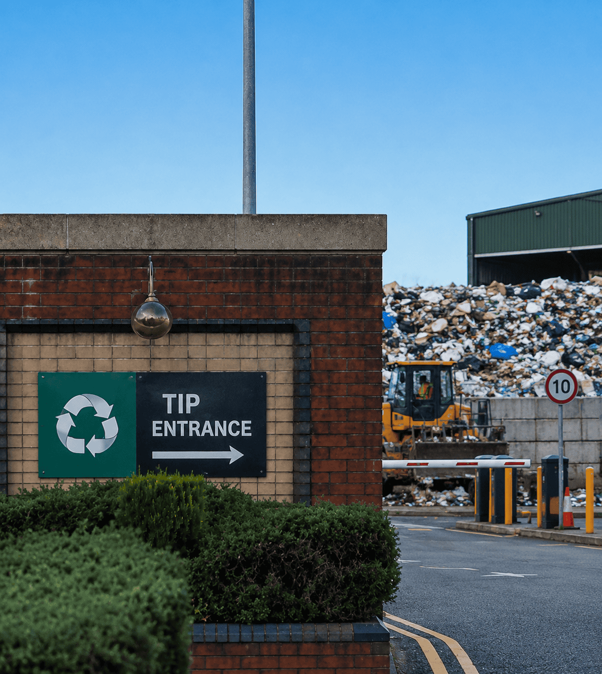 Waste recycling centre entrance scene Waste recycling centre entrance scene