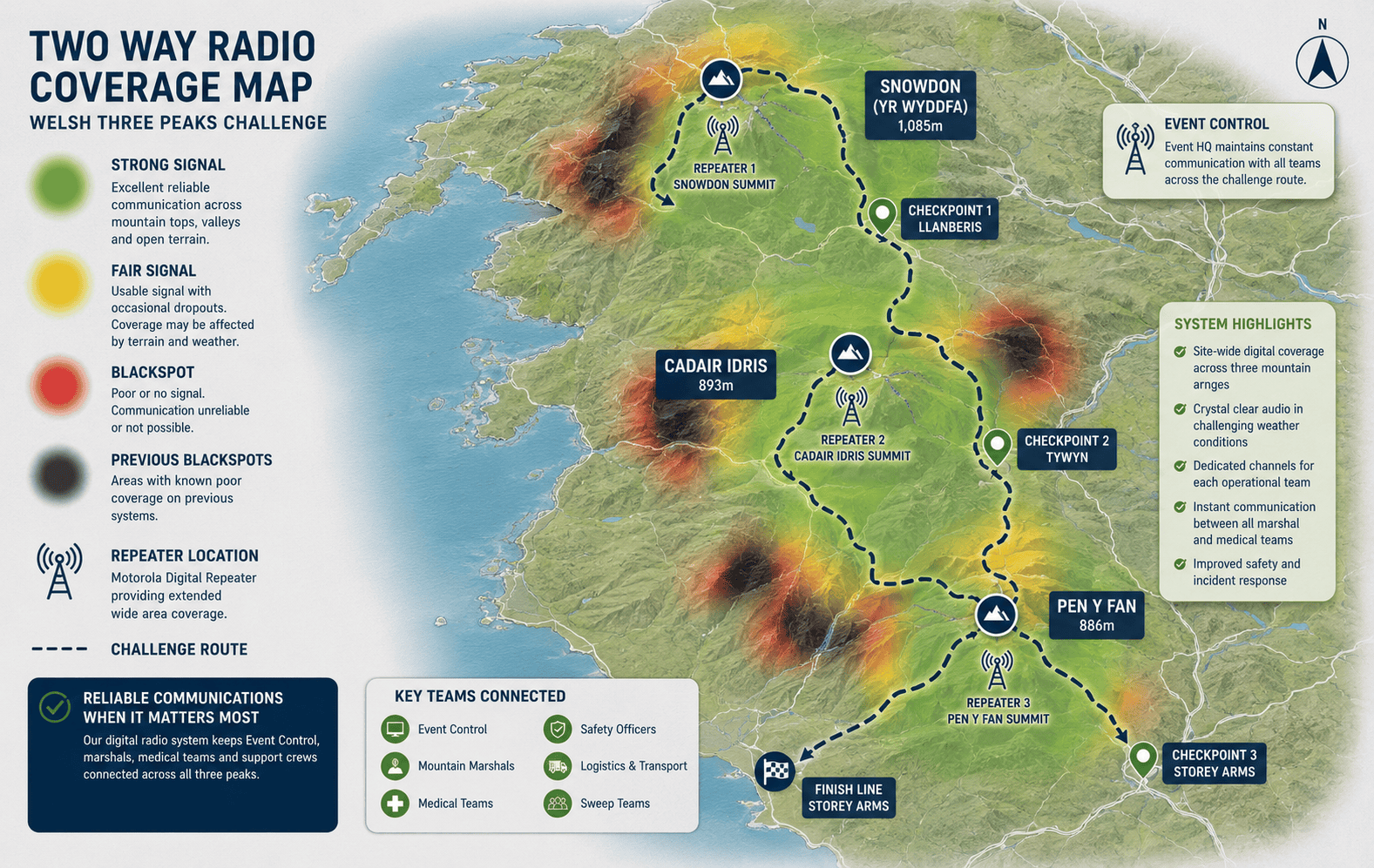 Welsh Three Peaks radio coverage map Welsh Three Peaks radio coverage map