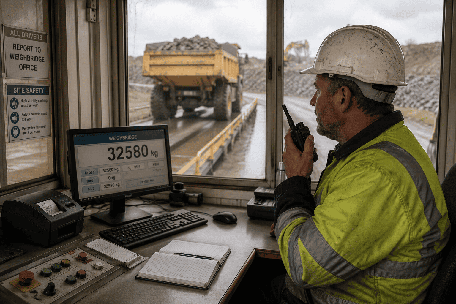 weighbridge booth Forklift operator in industrial warehouse