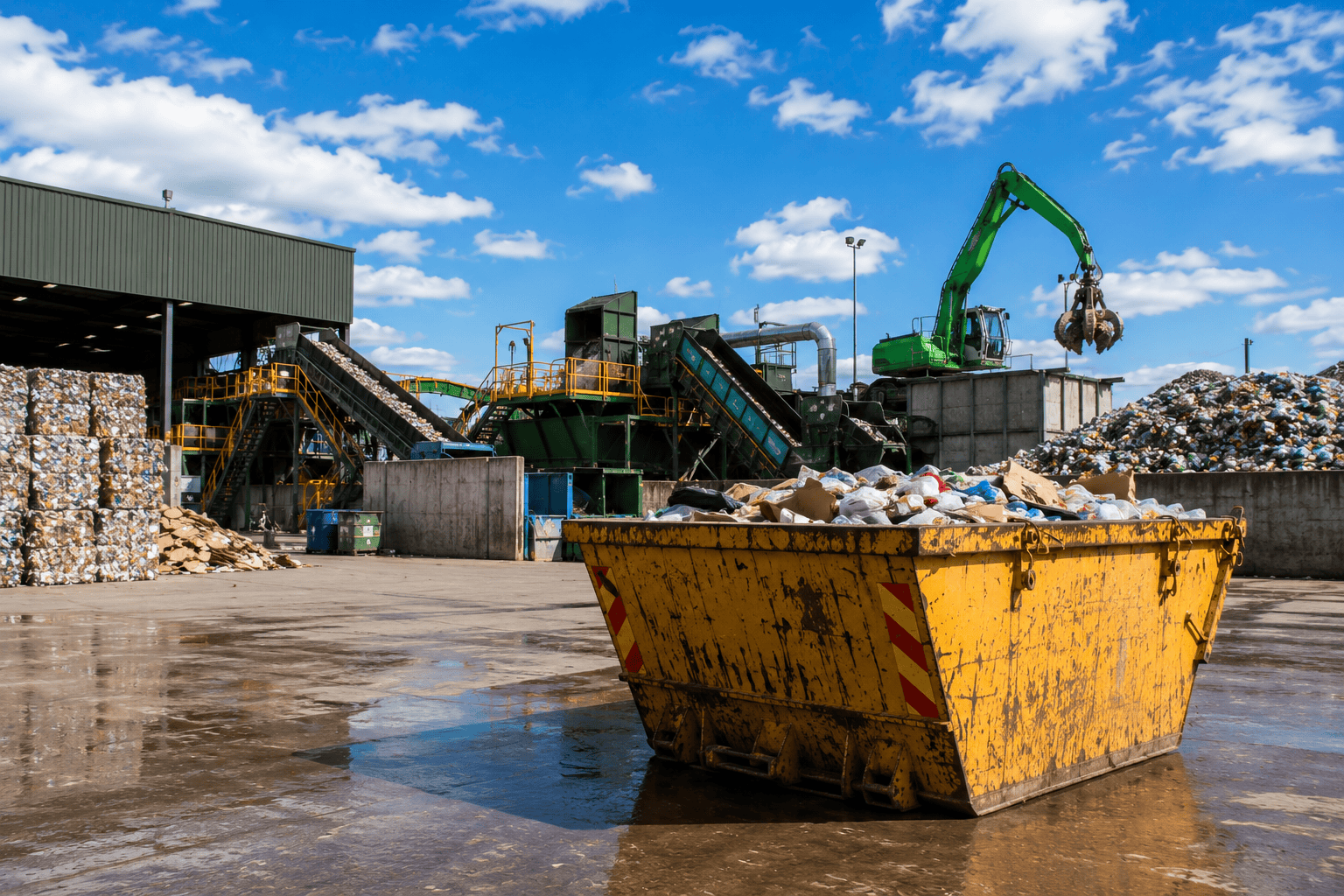 Industrial recycling yard under bright skies Industrial recycling yard under bright skies