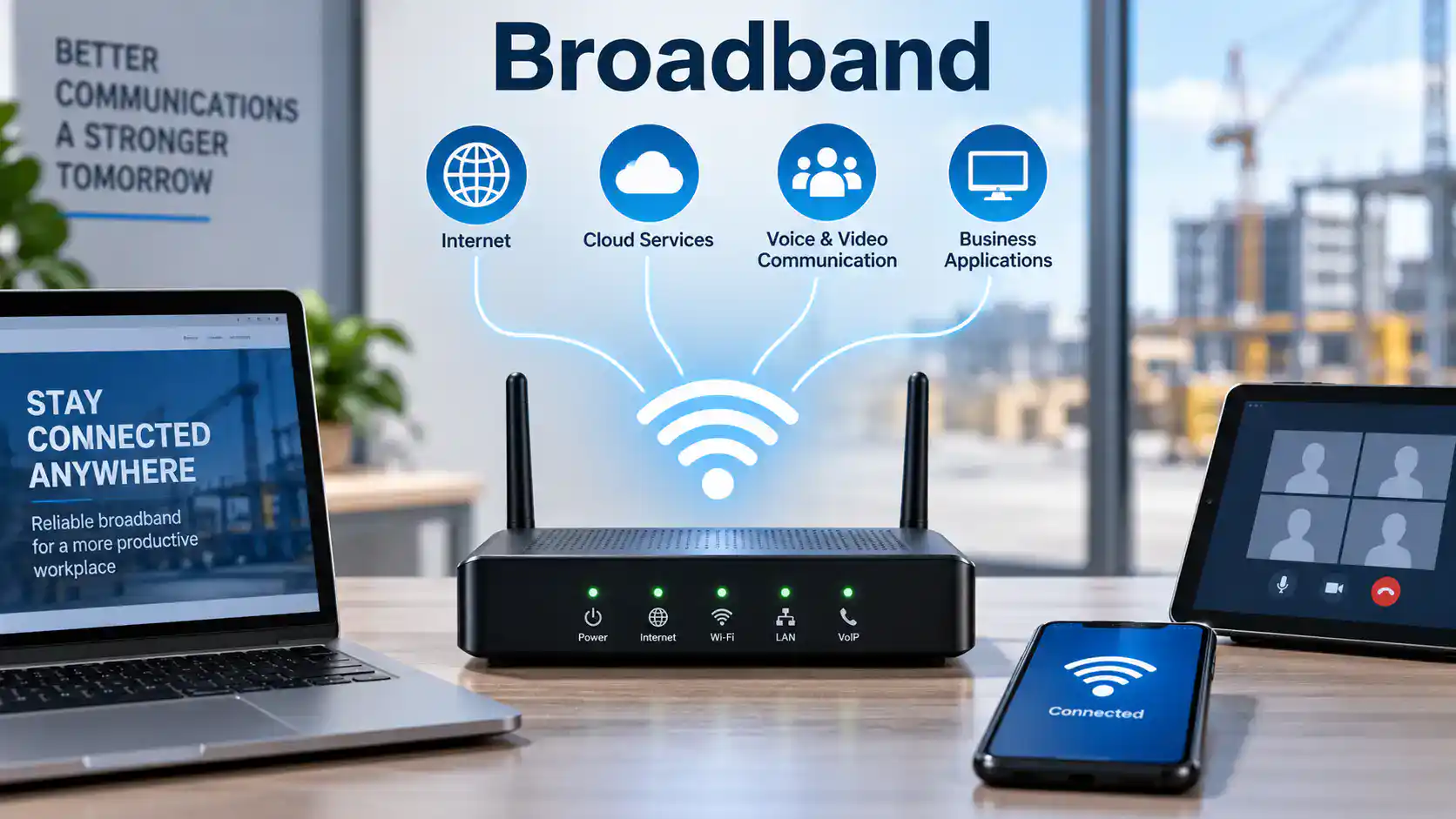 Connected Broadband Workspace DCS 2 Way Radio with broadband connectivity and communication devices.