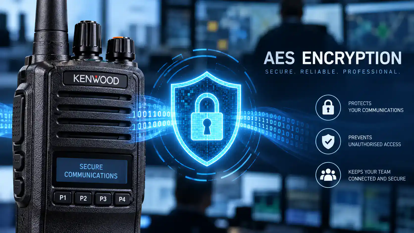 Secure Radio Communications Kenwood 2-way radio with AES encryption technology for secure communication.