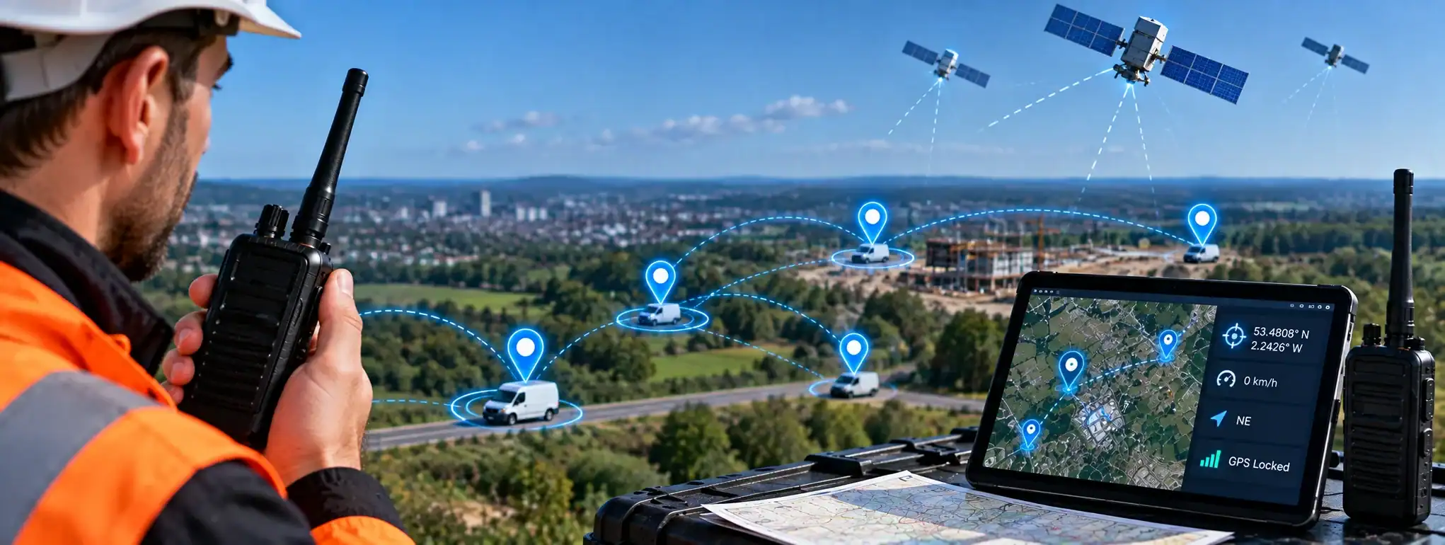 DCS 2 Way Radio for GPS Tracking Two-way radio device used for GPS tracking and communication in outdoor environments.