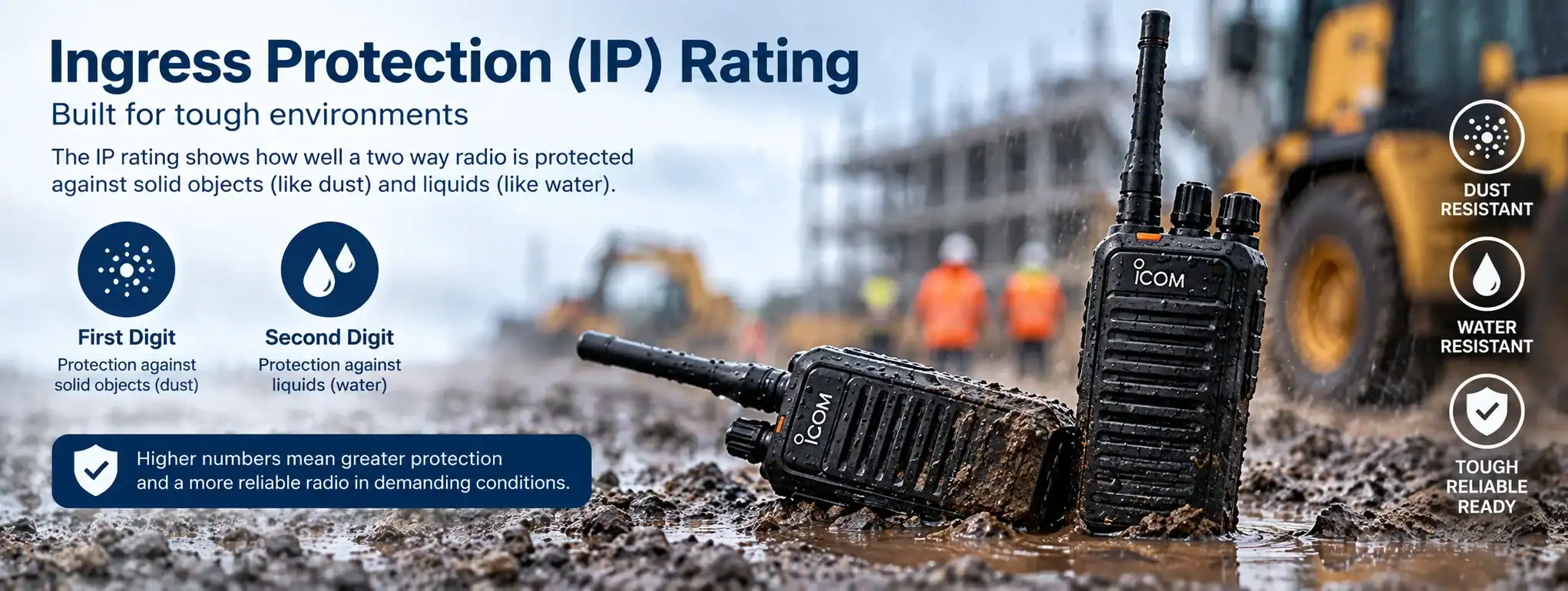 DCS 2 Way Radio for IP Rating Durable DCS 2 Way Radio with IP rating for water and dust resistance.