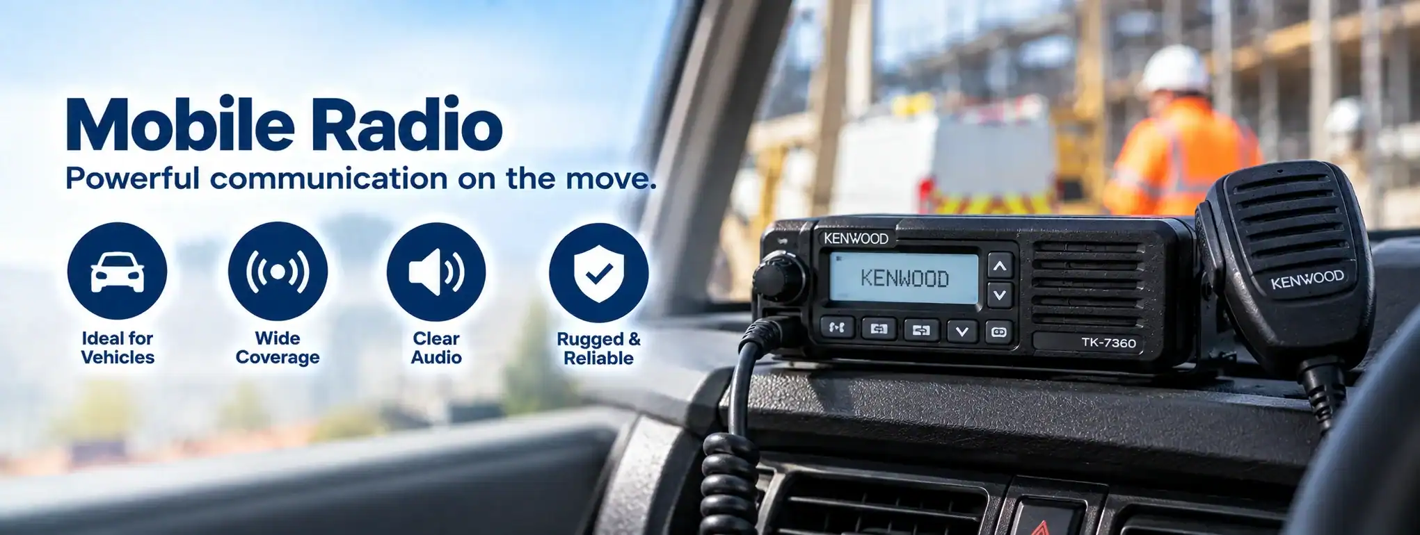 DCS 2 Way Radio for Mobile Communication DCS 2 Way Radio on vehicle dashboard for mobile communication.