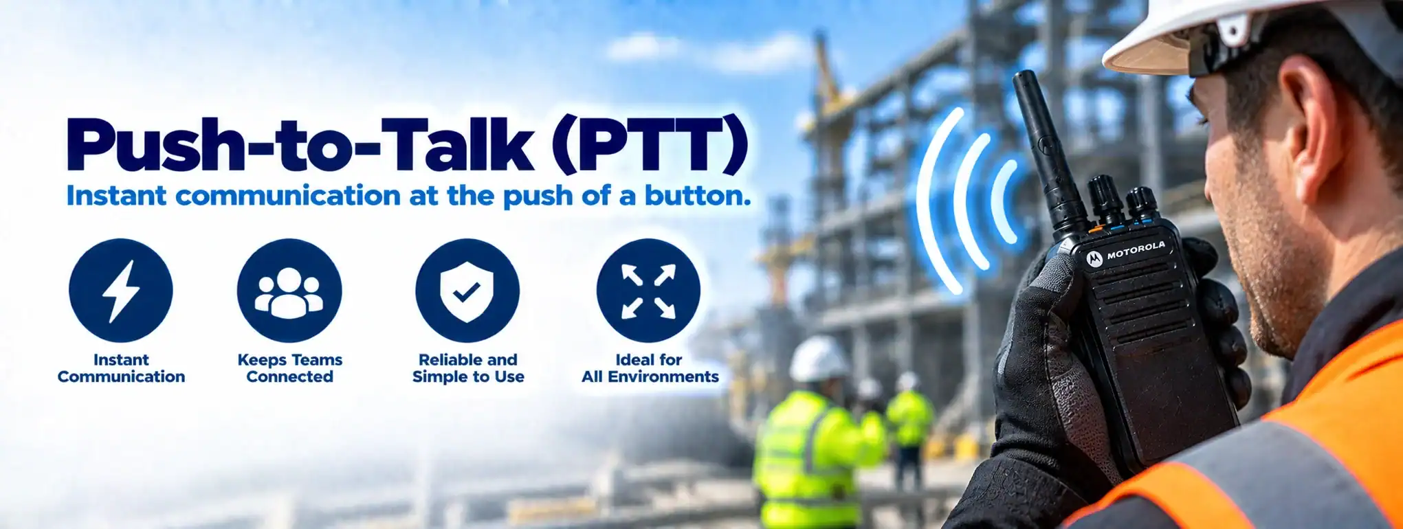 DCS 2 Way Radio for Push-to-Talk Communication Worker using DCS 2 Way Radio for instant push-to-talk communication.