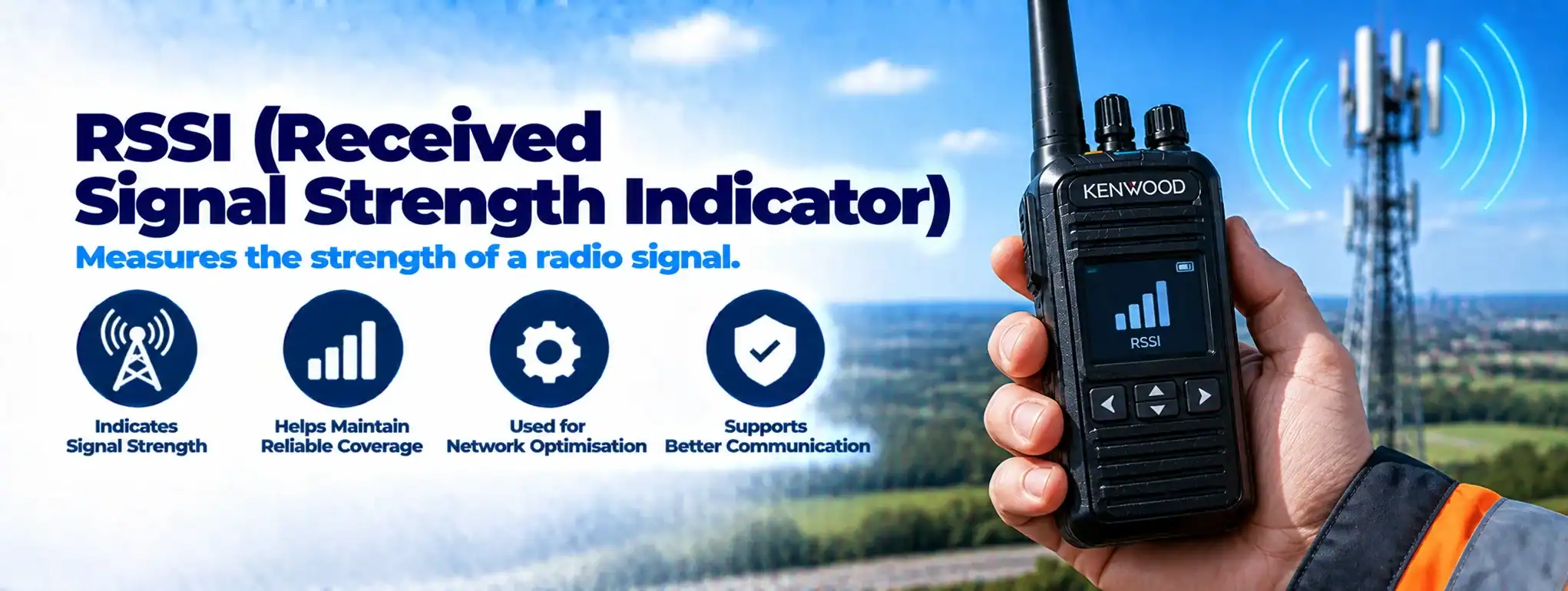 DCS 2 Way Radio for Signal Strength DCS 2 Way Radio measuring signal strength with antenna in outdoor setting.