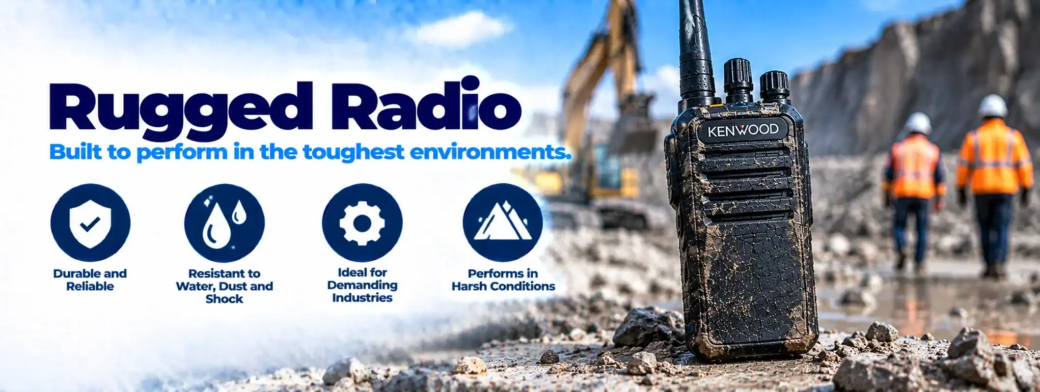 DCS 2 Way Radio for Rugged Environments Durable DCS 2 Way Radio in harsh outdoor conditions with workers.