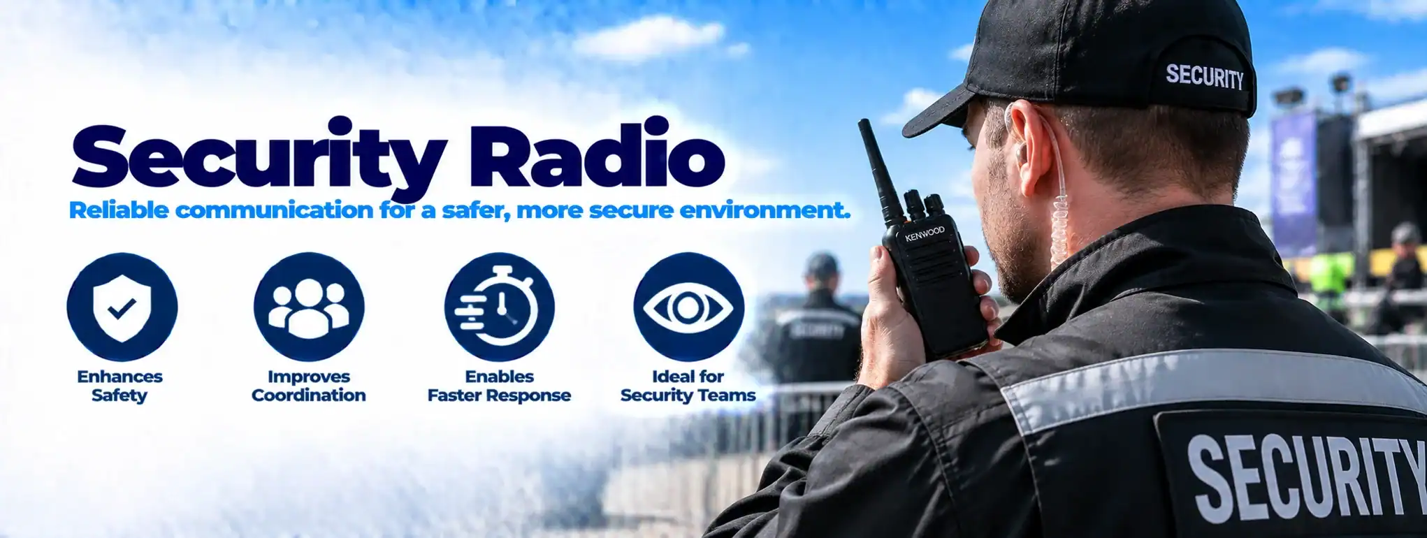 DCS 2 Way Radio for Security Teams Security officer using DCS 2 Way Radio for reliable communication.