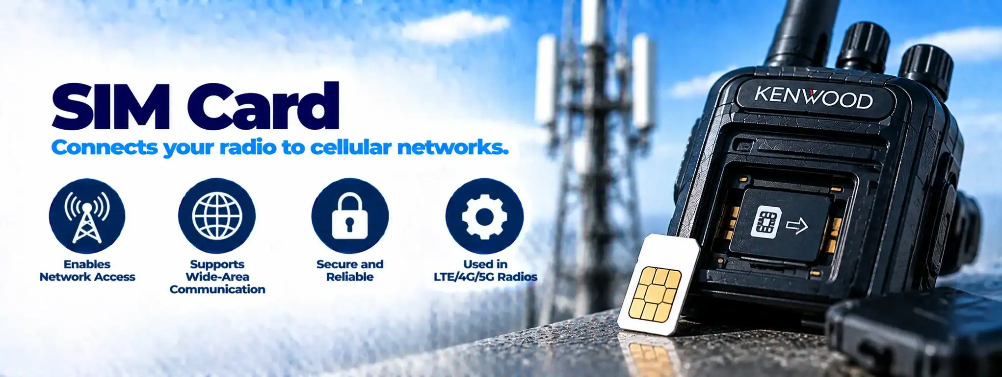 DCS 2 Way Radio with SIM Card DCS 2 Way Radio with SIM card for cellular network connectivity.