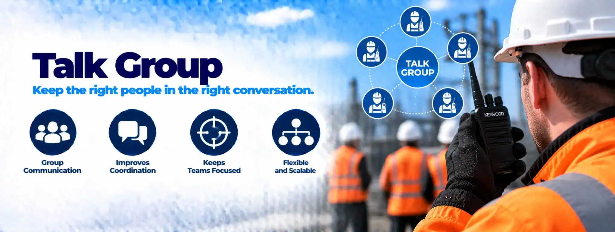 DCS 2 Way Radio for Talk Group Communication Worker using DCS 2 Way Radio for talk group communication in construction site.
