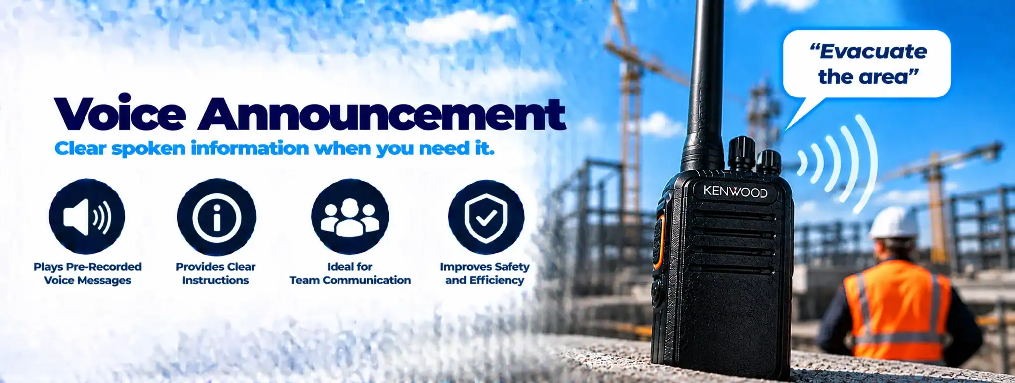 DCS 2 Way Radio for Voice Announcement DCS 2 Way Radio with clear voice announcement at construction site.