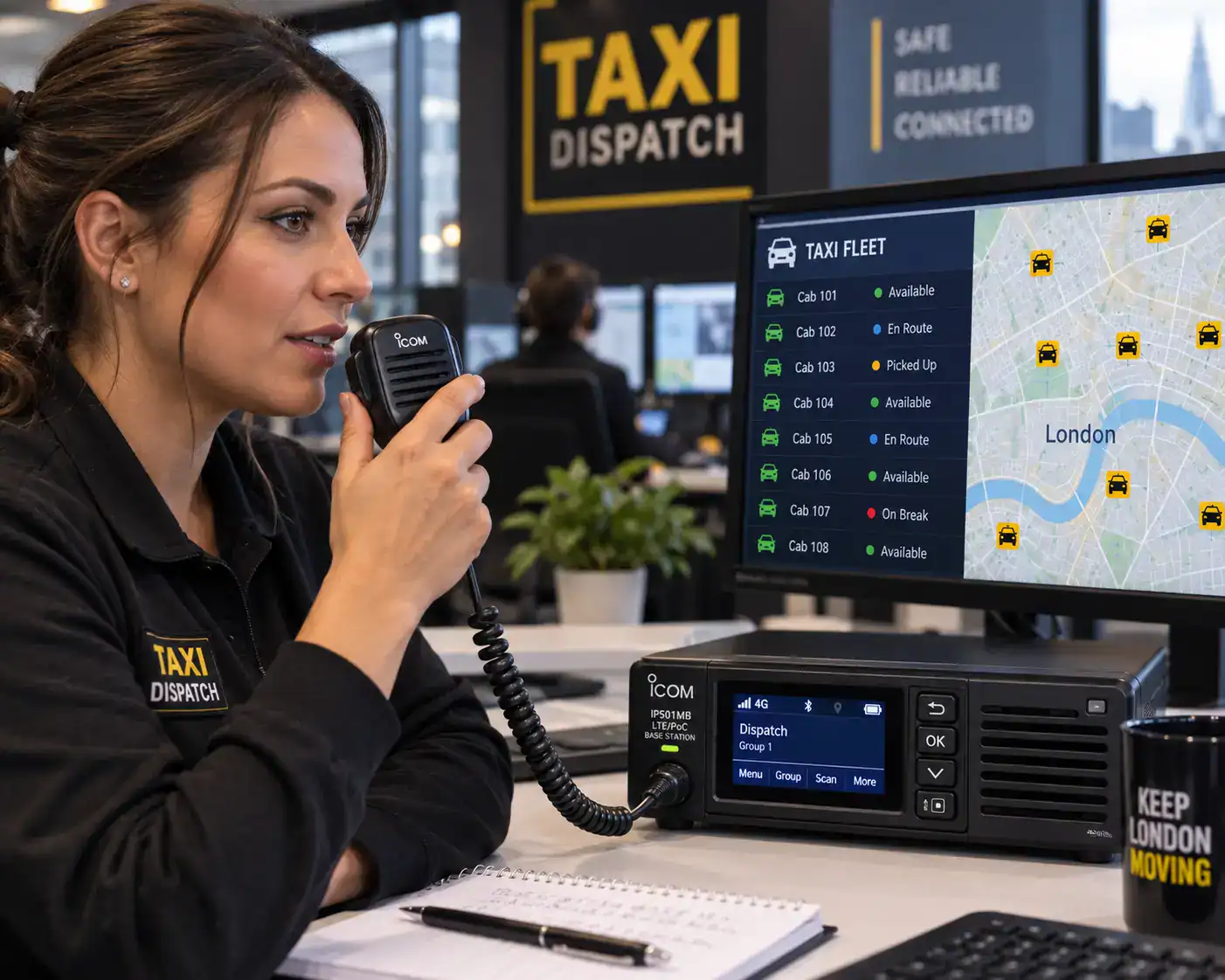 Taxi Fleet Dispatcher in Modern Control Room Taxi Fleet Dispatcher in Modern Control Room
