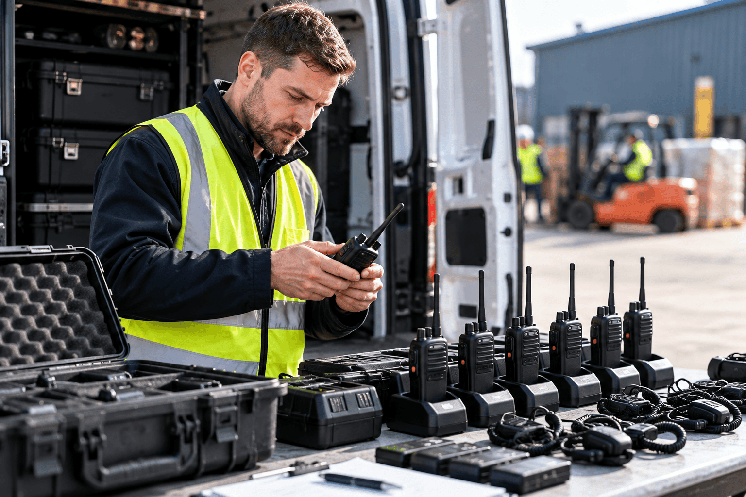 Radio hire equipment including two-way radios, batteries and chargers